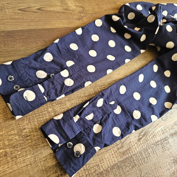 Gap New Tailored Print Shirt 100% Cotton Navy Polka Dot High-Low Button Up M - Picture 6 of 9